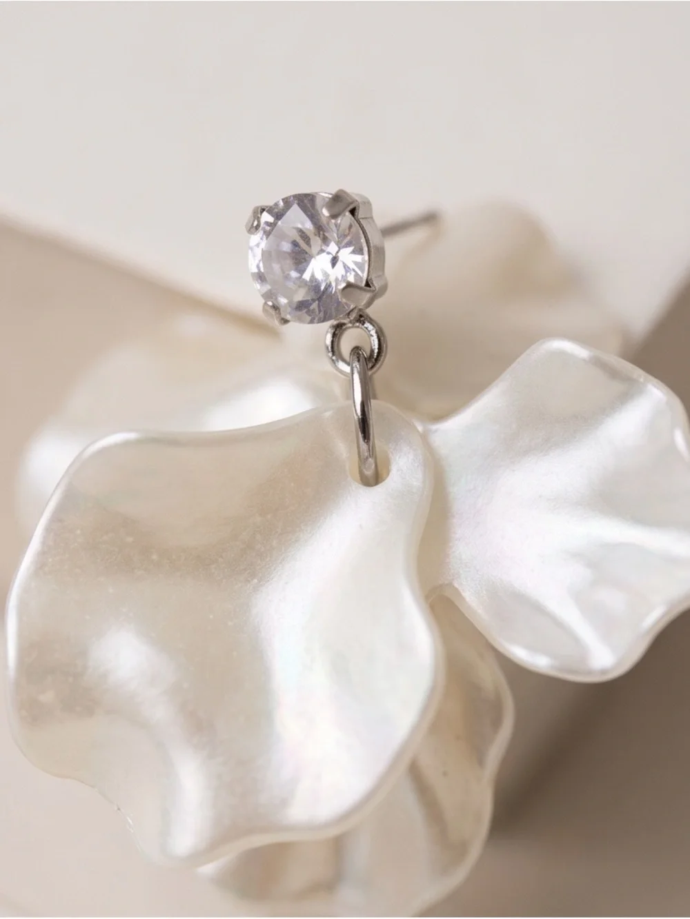 Silver Floral Pearl Drop Earrings with Lilac Stone